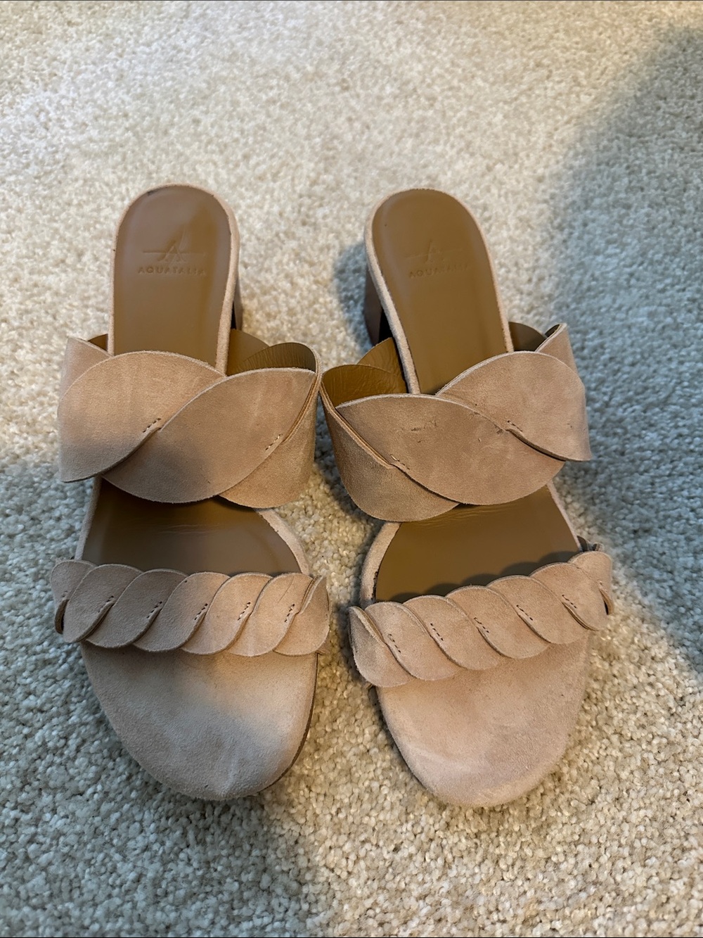 Aquatalia Nude Blush Suede Braided Slide Mules